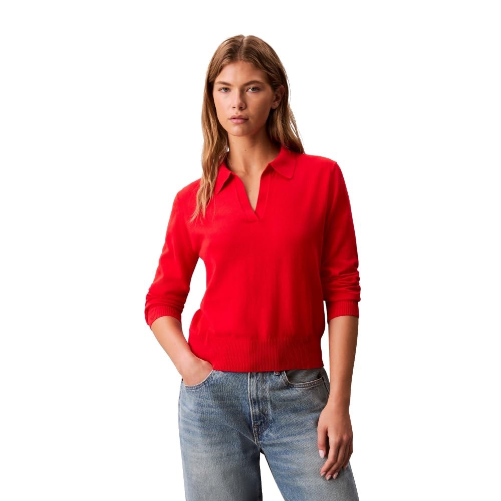 Calvin Klein Red Collared Knit Top – Timeless Basic | Size S